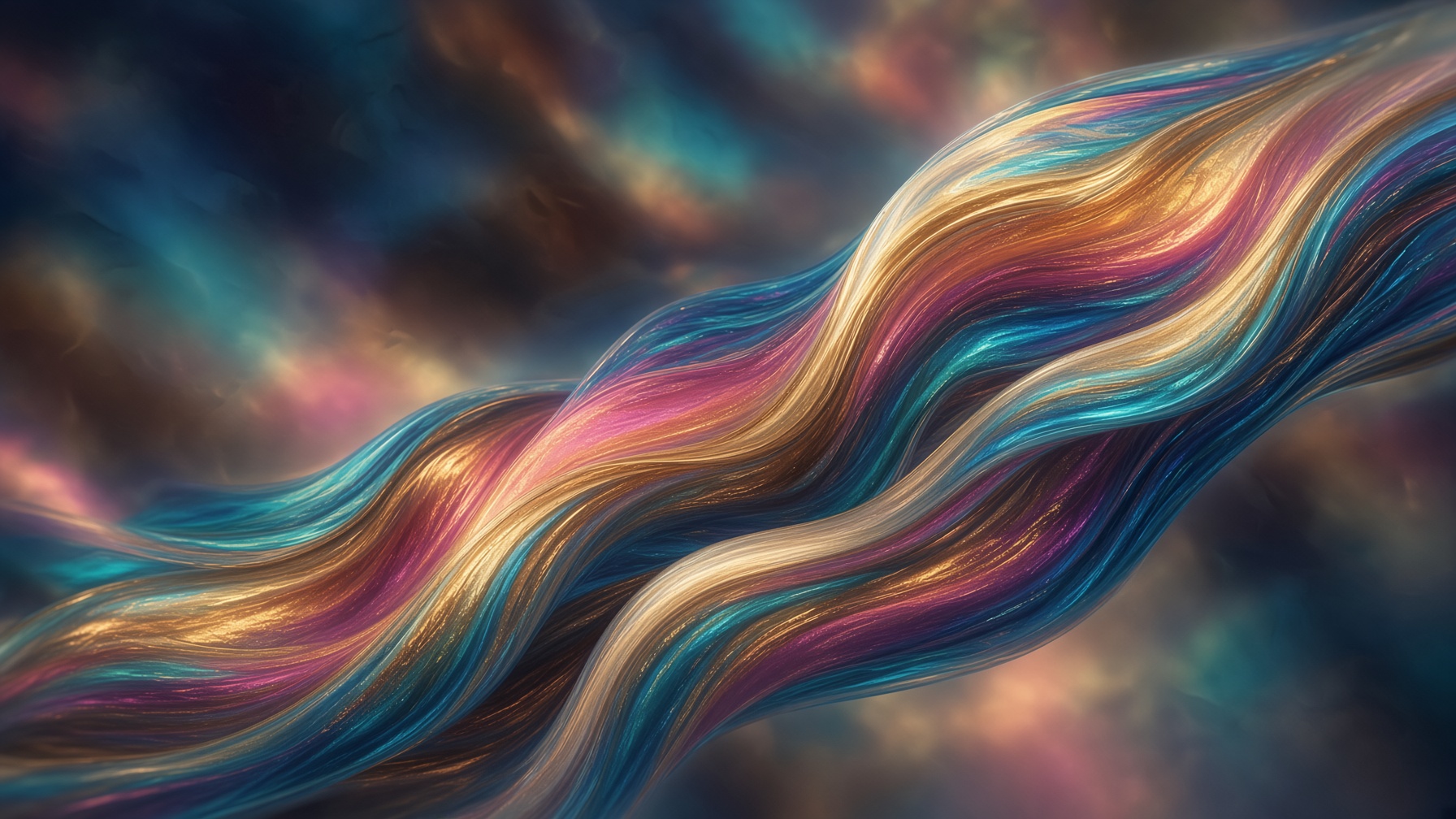 Iridescent paint-pour forming a double helix